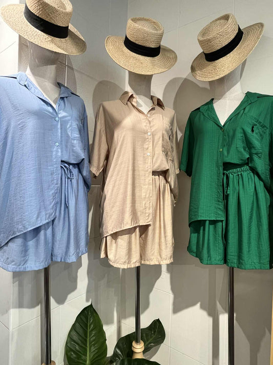 Button - Up Blouse with Matching Shorts