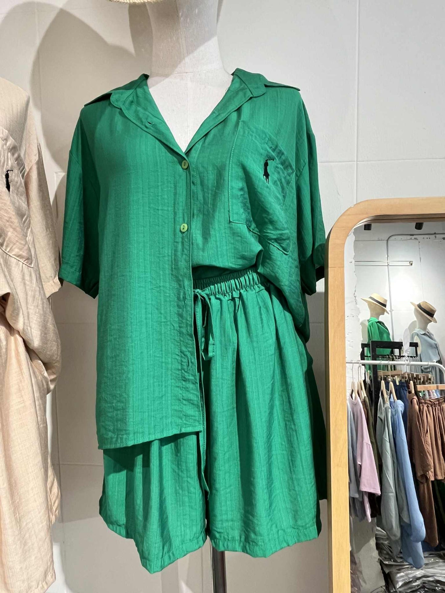 Button - Up Blouse with Matching Shorts